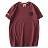 Summer American Style Short Sleeve O-neck Solid Color Embroidered T-shirt Men's Fashion Simple Pure Cotton Washed Old Casual Top - Sabreeonline