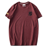 Summer American Style Short Sleeve O-neck Solid Color Embroidered T-shirt Men's Fashion Simple Pure Cotton Washed Old Casual Top - Sabreeonline