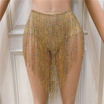 Waist Chain Crystal Long Tassel Bikini Mini Skirts Body Chain - Sabreeonline