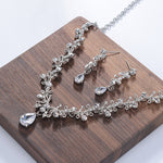 Crystal Gold Tiara Crown Earrings Necklace Wedding Bride Luxury Jewelry Set - Sabreeonline