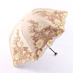 Tri-Fold Double-Layer Embroidery Flower Lace Umbrella Anti-Sun Parasol Black Plastic Anti-UV Umbrella - Sabreeonline