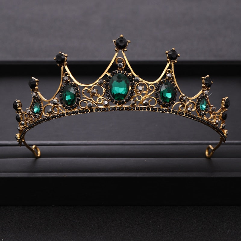 Vintage Green Rhinestones Crystal Wedding Crown Bridal tiara Headpiece Jewelry - Sabreeonline