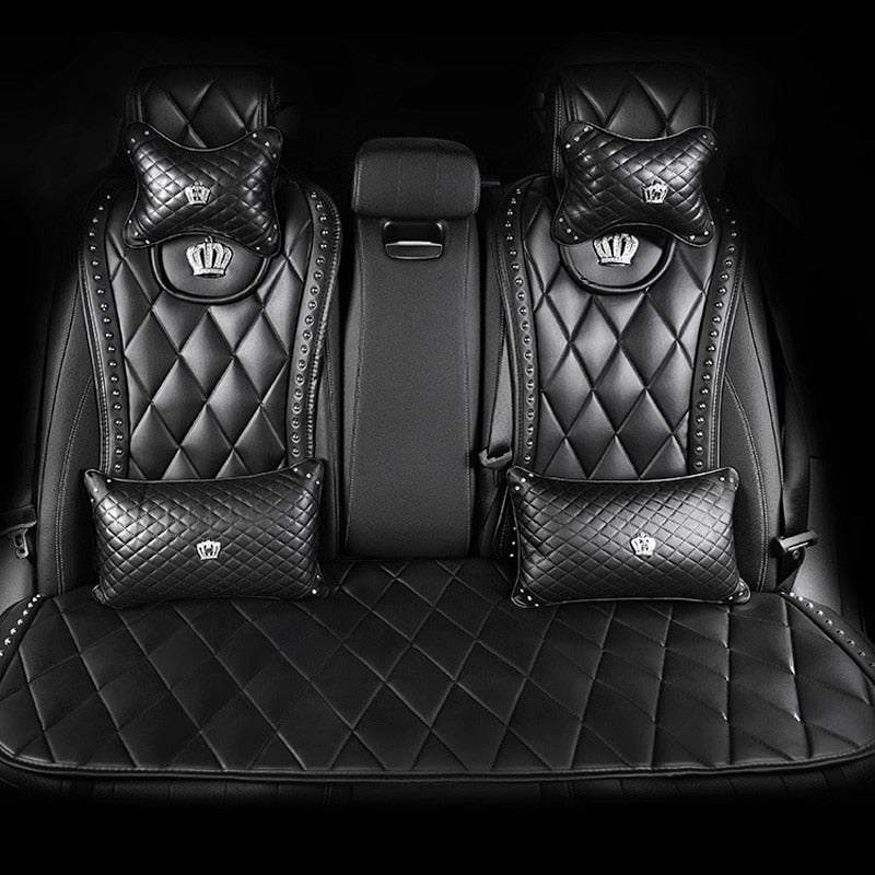 Universal Car Seat Cover Crown Leather Cushions - Sabreeonline