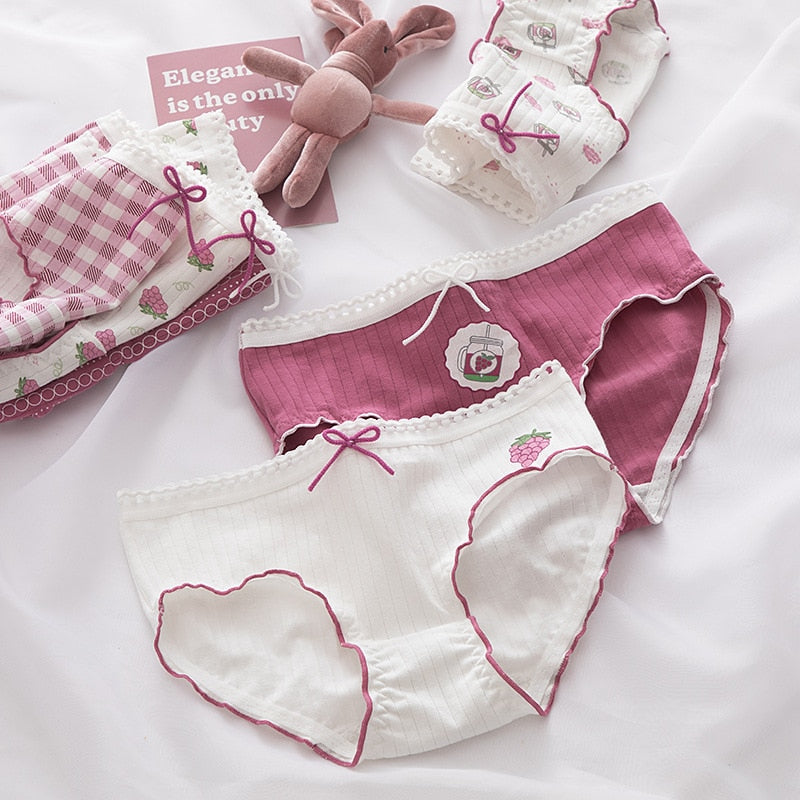 New Women's Underwear Lovely Girl Cartoon Panties Fashion Bow Comfort Briefs Mid Waist Seamless Underpants Female Lingerie - Sabreeonline
