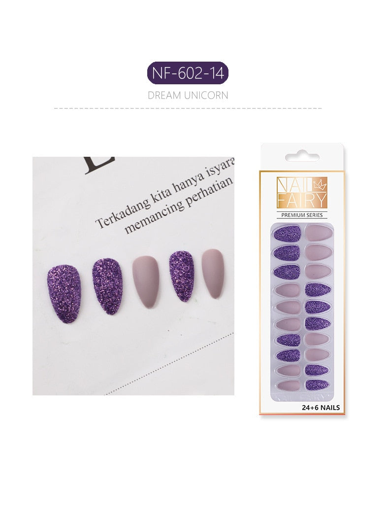 Set Shiny Matte Nail Tips with Designs Reusable Press - Sabreeonline