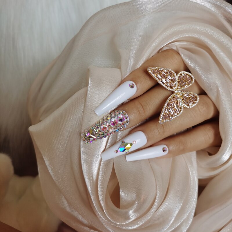 luxury Jewelry Ballet Coffin Fake Nail Crystal Diamond - Sabreeonline