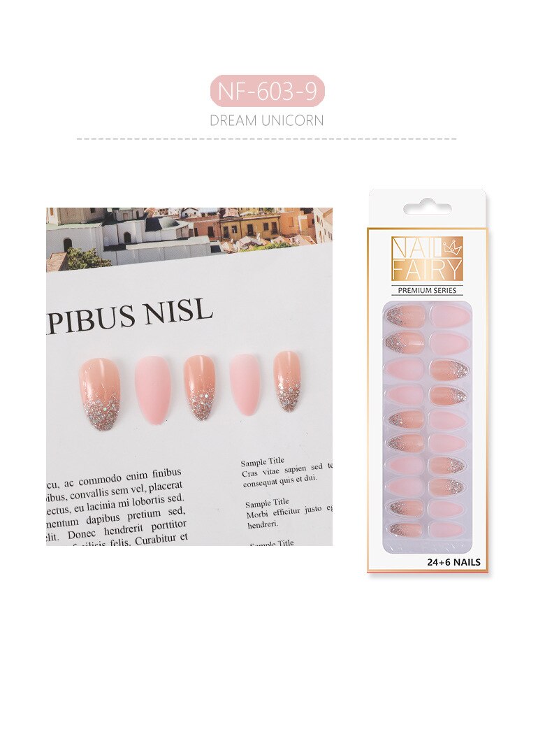 Set Shiny Matte Nail Tips with Designs Reusable Press - Sabreeonline