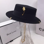 British Flat Top Hat Chain Strap and Pin Fedoras - Sabreeonline