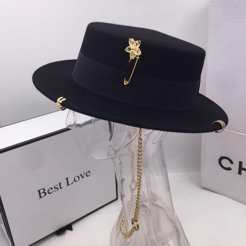 British Flat Top Hat Chain Strap and Pin Fedoras - Sabreeonline