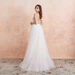 White Ivory Sexy High Splits Beaded Beading Pearls Crystal A Line Backless