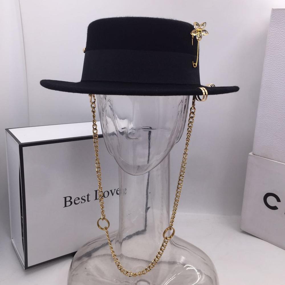 British Flat Top Hat Chain Strap and Pin Fedoras - Sabreeonline