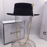British Flat Top Hat Chain Strap and Pin Fedoras - Sabreeonline