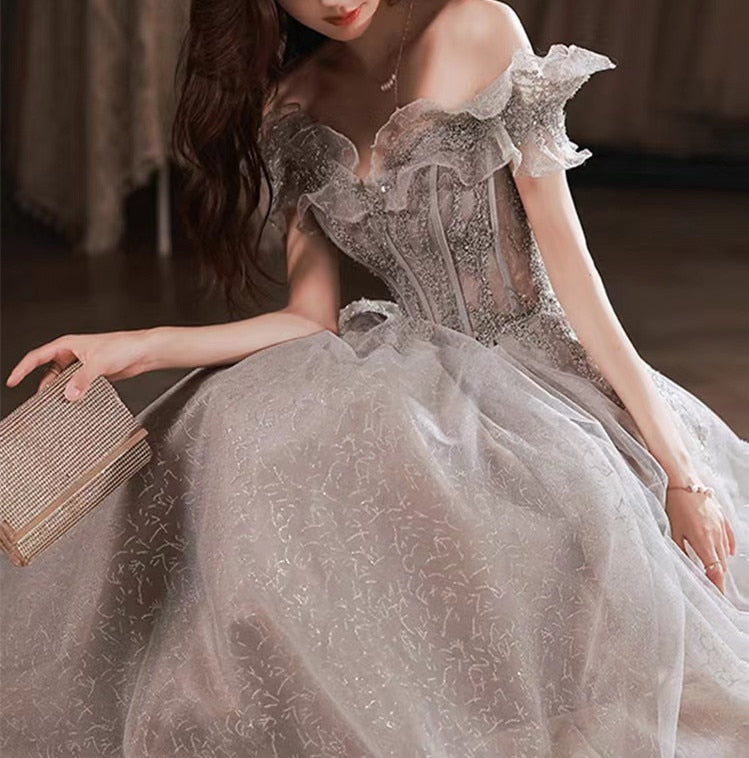 Gorgeous Evening Strapless Off Shoulder Sequin Beaded Bandage - Sabreeonline