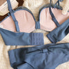 Wriufred Gathered bowknot embroidered bra set mesh gauze no steel ring sexy half-cup pull-up underwear set sexy lingerie - Sabreeonline