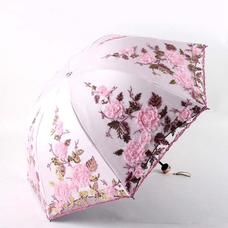 Folding Flower Umbrella Rain Women Three Folding Customized Umbrella Female Rain Tools Unique Parasol Umbrella - Sabreeonline