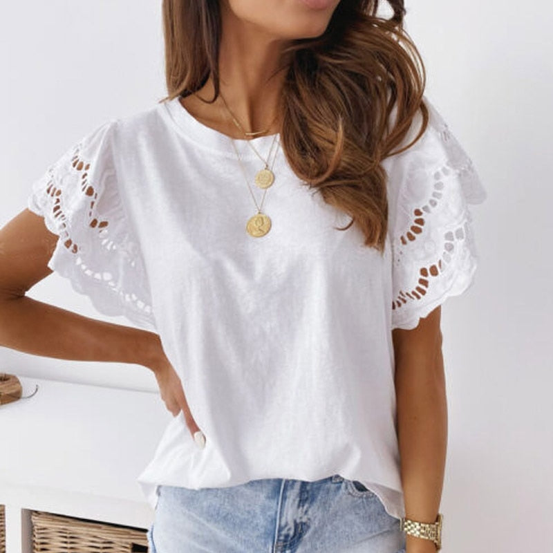 Casual O-Neck Ruffle Short Sleeve