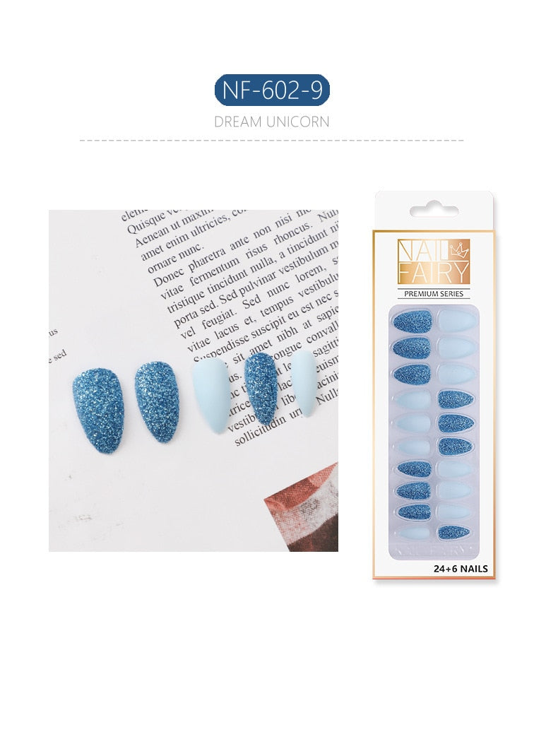 Set Shiny Matte Nail Tips with Designs Reusable Press - Sabreeonline