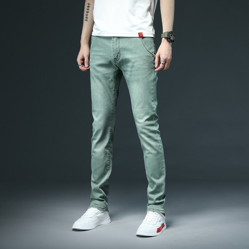 2022 New Men&#39;s Skinny White Jeans Fashion Casual Elastic Cotton Slim Denim Pants Male Brand Clothing Black Gray Khaki - Sabreeonline