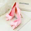 Korean Fashion Women&#39;s Shoes Wedding Bow High Heels Stiletto Heels Shallow Pointed Head Side Empty Thin Shoes