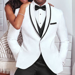 White and Black Tuxedo for Groom 3 Piece Slim Fit - Sabreeonline