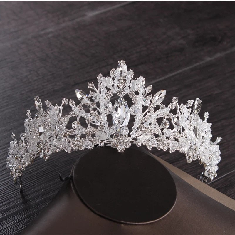 Luxury Heart Crystal Bridal Jewelry Sets Wedding Cubic Zircon Crown Tiaras Earring Choker Necklace Set - Sabreeonline