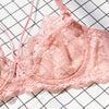 Ultra-thin hollow lace sexy bra and panty set large size C D E cup underwear transparent ladies bra - Sabreeonline