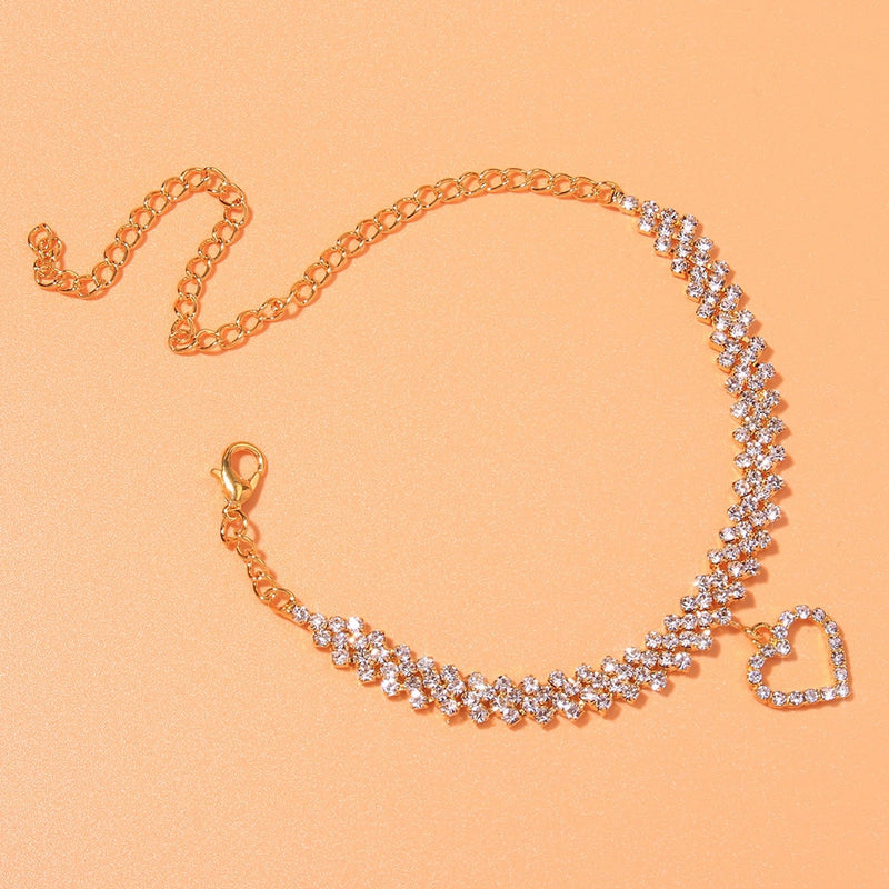 Fashion Heart Rhinestone Anklets - Sabreeonline