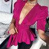 Top Bowknot Lace Up V-Neck Ruffled Top - Sabreeonline