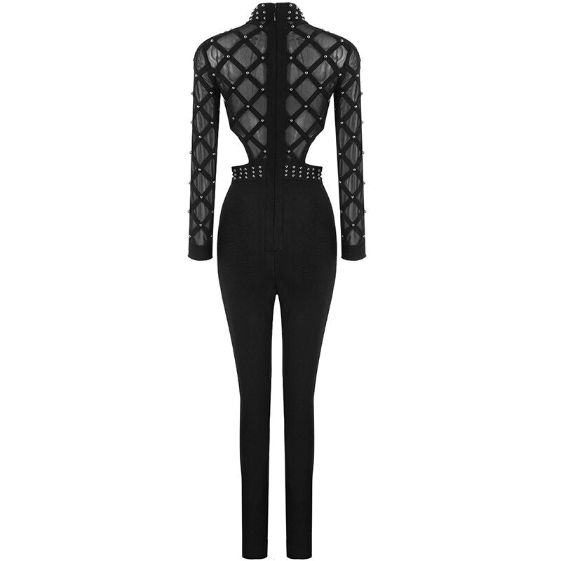 Long Sleeve Beaded Lace Bodysuit - Sabreeonline
