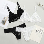 Women Lace Bra Briefs Set Sexy Wire Free Lingerie Hollow Out G-String Bra Set Female Transparent Seamless Intimate Underwear Set - Sabreeonline
