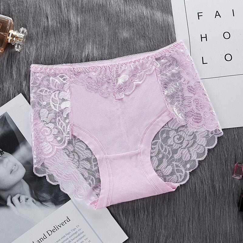 Women's Cotton Underwear Panties Sexy Lace Mid-Waist Hollow Female Briefs Hip Lift Underpants For Lady Plus Size Lingerie ssy58 - Sabreeonline
