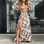 Floral Print Cutout Thigh Slit Maxi Dress - Sabreeonline