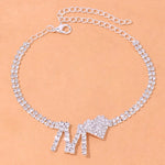 Letter Heart Rhinestone Anklet Chain Double Layer - Sabreeonline