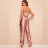 Two Pieces Satin Pajama Set V-Neck Pyjamas Cute Camisole Top and Pants Soft Sleepwear Hollow Out Lace Loungewear - Sabreeonline