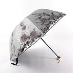 Tri-Fold Double-Layer Embroidery Flower Lace Umbrella Anti-Sun Parasol Black Plastic Anti-UV Umbrella - Sabreeonline