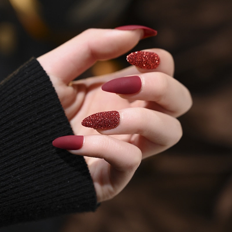 Set Shiny Matte Nail Tips with Designs Reusable Press - Sabreeonline