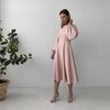 Backless Midi Dress Lantern Sleeve O-Neck - Sabreeonline