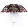Tri-Fold Double-Layer Embroidery Flower Lace Umbrella Anti-Sun Parasol Black Plastic Anti-UV Umbrella - Sabreeonline