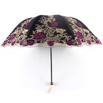 Tri-Fold Double-Layer Embroidery Flower Lace Umbrella Anti-Sun Parasol Black Plastic Anti-UV Umbrella - Sabreeonline