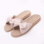 Suihyung Women Flax Slippers Summer Casual Slides Beach Shoes Ladies Indoor Linen Slippers Bohemia Floral Bow Flip Flops Sandals - Sabreeonline