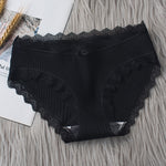 Women's Seamless Cotton Underwear Sexy Low Waist Lace Ruffle Briefs Solid Color Stretch Underpants Breathable Intimates Lingerie - Sabreeonline