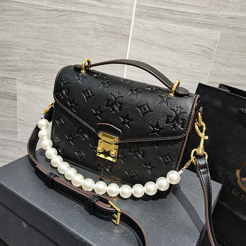 High Quality Embossing Handbag Pearl Strap. - Sabreeonline