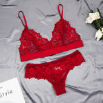 Women Lace Bra Sets Seamless Underwear Transparent Backless Ultra-Thin Unline Lingerie Floral Soft Comfortable Bra Thong Set - Sabreeonline