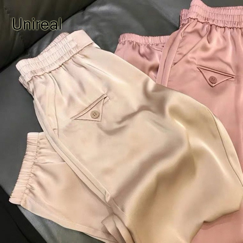 Harem Pants High Waist Casual Satin - Sabreeonline
