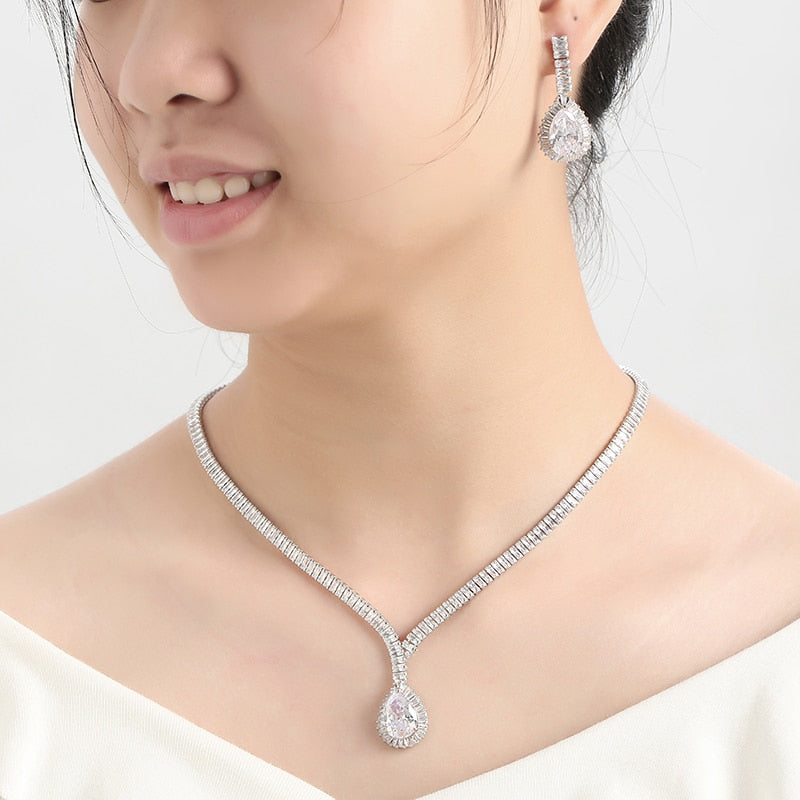 Gorgeous Women Wedding Party Jewelry Necklace Bracelet Earring and Ring Set - Sabreeonline