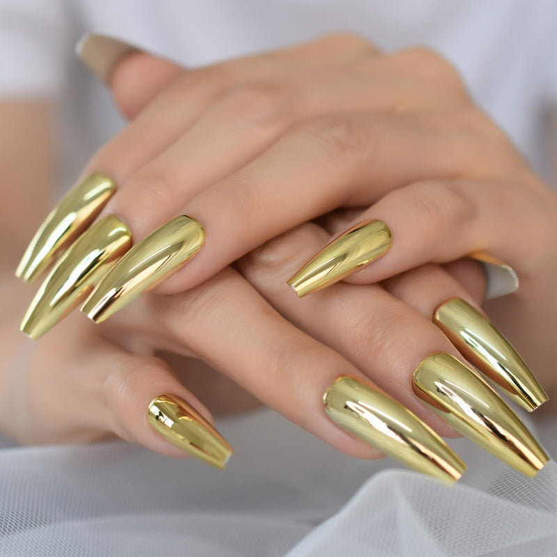 Gold Metallic Fake Nails Press on