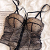 Polka dot lace sexy one-piece underwear set thin section big breasts show small gather bra perspective hot lingerie bodysuit - Sabreeonline