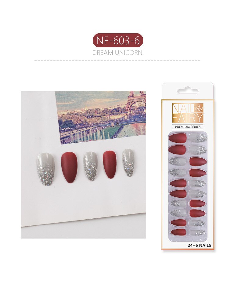 Set Shiny Matte Nail Tips with Designs Reusable Press - Sabreeonline