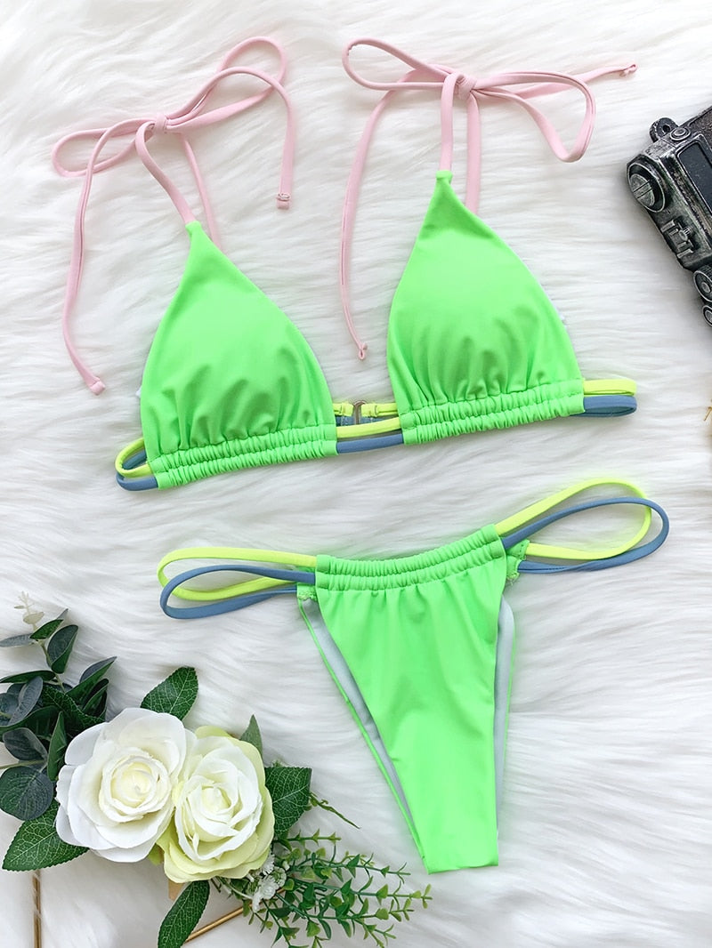 Solid Color Sexy Micro Mini Bikini Set