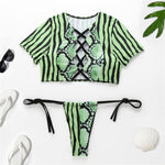 Swimwear Women Short Cap Sleeve Snake Print Bikini 2020 Female Swimsuit Stripe Two Pieces String Thong Biquini Set Bathing Suit - Sabreeonline